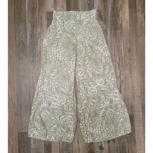 CHRISTIAN SIRIANO Linen Green White Tropical Floral Wide Leg Crop Pants XS